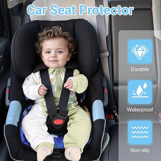 Piddle Pad Car Seat Liner, Waterproof Soft Car Seat Protector for Potty Training, Travel-Friendly Baby Toddler Carseat Cover, Machine Washable Liner for Spills, Potty Accidents (Blue, 2PC)