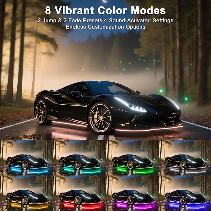 Underglow LED Lights for Cars - 6PCS RGB Neon Underglow Kit with Wireless APP Control, Music Sync, 8 Colors, 360 LEDs Waterproof for Cars, Trucks, SUVs