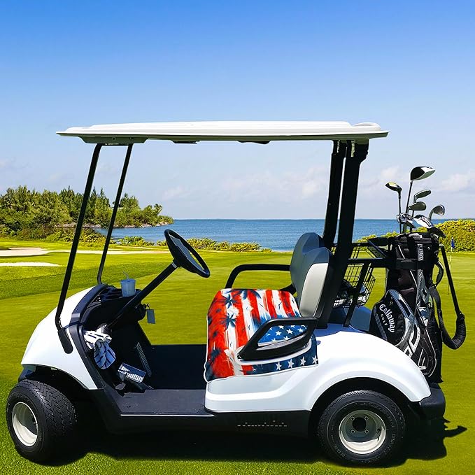 YOKYHOM American Flag Golf Cart Seat Covers for 2/4-Seater, Patriotic USA Seat Towel Blanket Keeps Seats Cool & Clean for Summer, Microfiber Fits EZGO, Club Car, Yamaha, 51"x31"