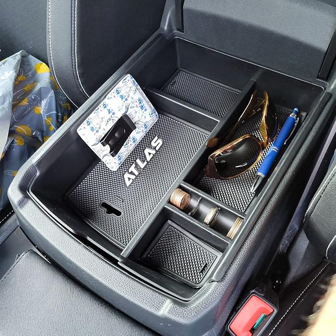EDBETOS Center Console Organizer Tray Compatible with Atlas Accessories 2018 2019 2020 2021 2022 2023 Secondary Armrest Storage Glove Box Divider ABS Black Materials