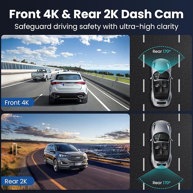 4K+2K Dash Cam Front and Rear, 5G WiFi GPS, 32GB Card Included, 3.39" Screen Dual Dashcam, G-Sensor, 24H Parking Mode, WDR, Dash Camera for Cars