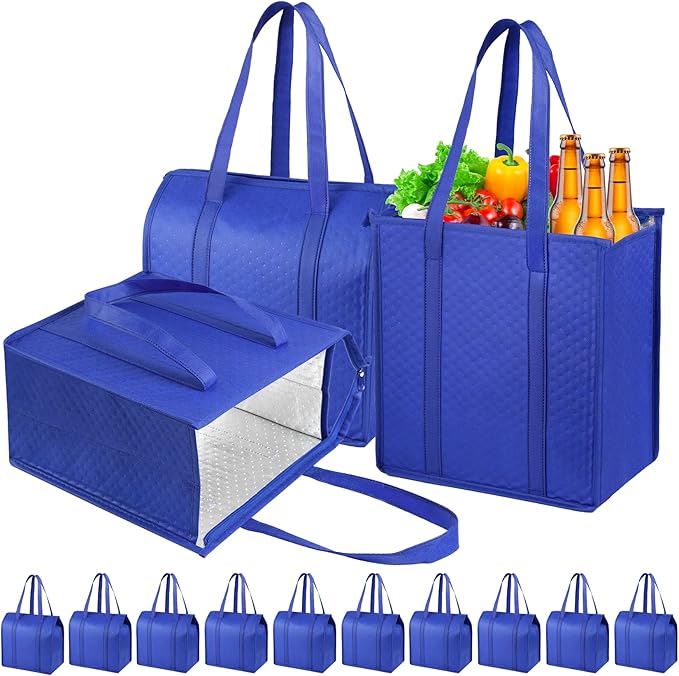 Insulated Grocery Bags with Zippered top Frozen Food Shopping Groceries Travel Insulated Tote Cooler Thermal Bags