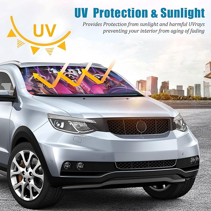 Funny Raccoon Car Windshield Sun Shade Foldable Sunshade Front Window Cover Sun Visor Protector Accessories (59x27.5 inches)