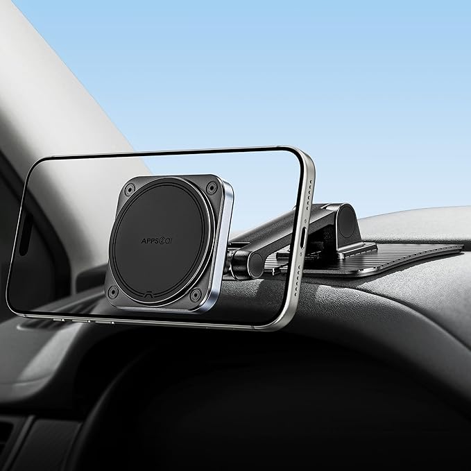 APPS2Car for Magsafe Car Mount, Magnetic Phone Holder for Car, 360° Adjustable Cell Phone Mount with Large Adhesive Base, Fits Flat & Curved Dashboards, Compatible with iPhone, Samsung, Smartphones
