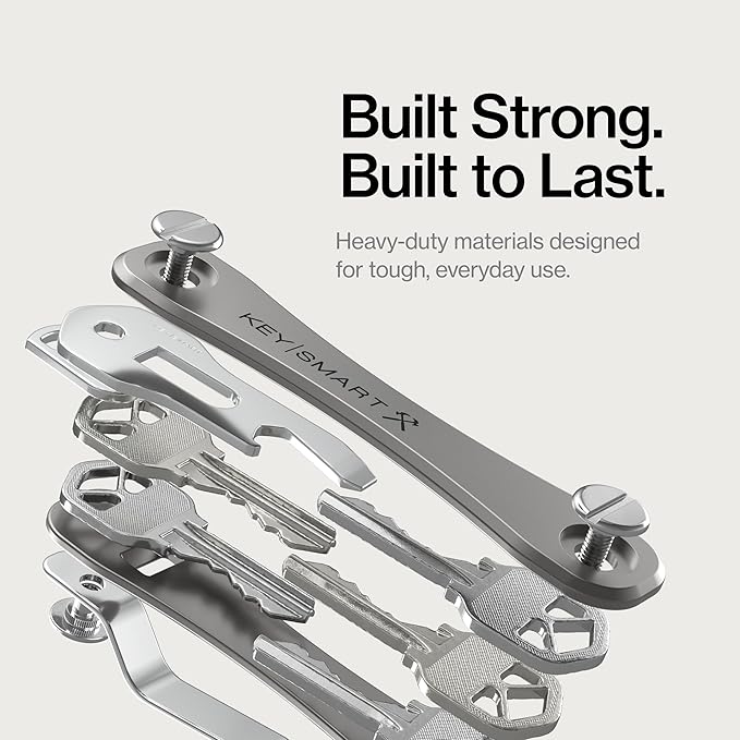 KeySmart Rugged - Multitool Key Holder for Keychain w/Bottle Opener and Pocket Clip, Organizer for Keys, EDC Keychains, Ring for Car Fobs Key Chains, Expandable (Up to 14 Keys, Titanium)