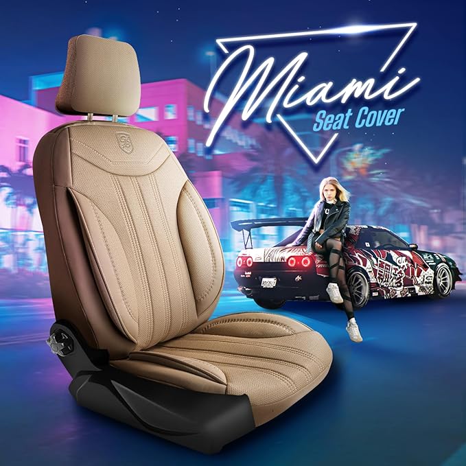 Premium Car Seat Covers Front Seat - Nappa Leather Car Seat Cover for SUV, Cars, Most Pickups, Beige, Car Seat Protector, Car Seat Covers Front Seats, Car Seat Protector