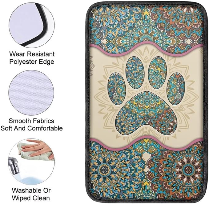 Suobstales Boho Mandala Paw Print Car Armrest Pad Soft Center Console Arm Rest Protector Cover Universal Car Interior Accessories Decoration