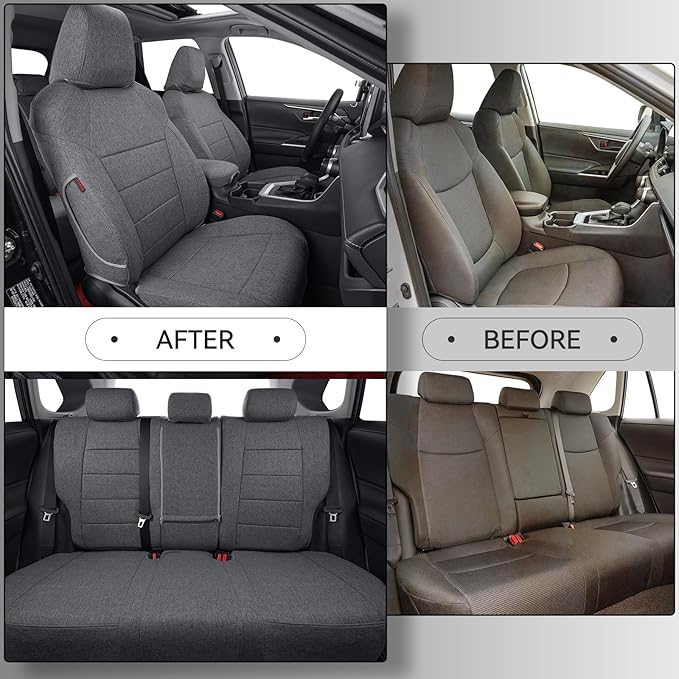 coverdream 2026 Rav4 Seat Covers Custom Fit for 2026 Toyota Rav4 Hybrid (Woodland/Limited) SUV,Full Set Polyester Car Seat Protector Grey