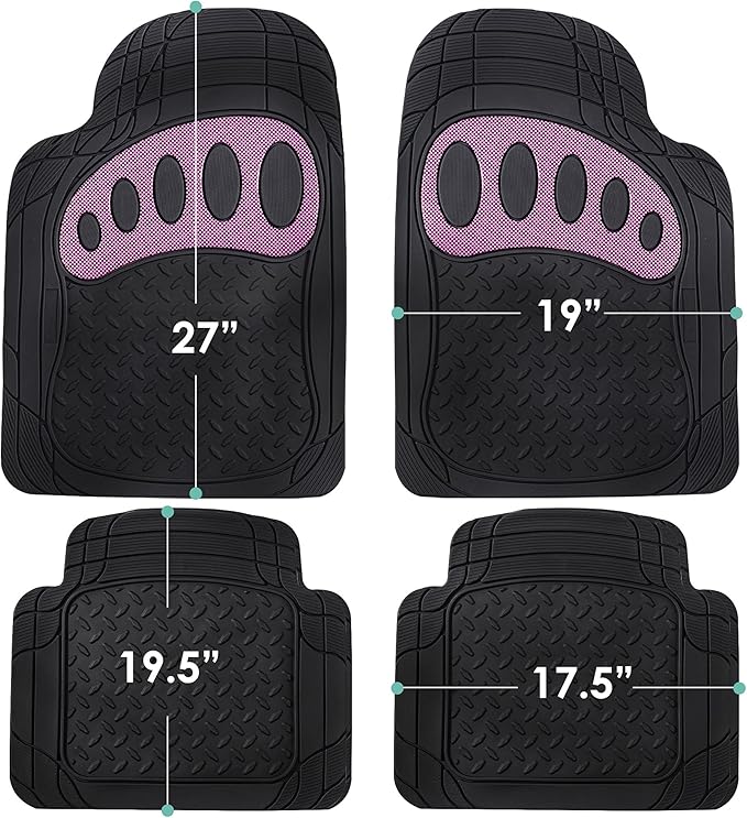 FH Group Auto Rubber Mats - Heavy-Duty, Universal Fit Full Set, Climaproof, Trimmable for Sedan, SUV, Truck Mats - Footprint Dresign, Pink