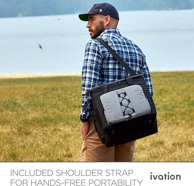 Ivation Portable Electric Cooler Bag | 18L Soft Sided Thermoelectric Travel Cooler with Shoulder Strap, Storage Pocket & DC 12V Plug in for Car, Truck & RV Camping
