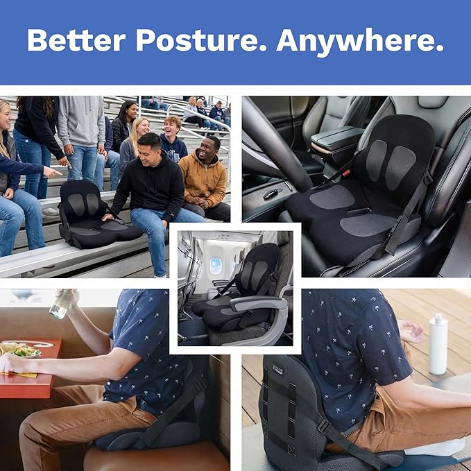 Adjust Lumbar in Any Seat | Developed by a Doctor | Seat Cushion for Office Chair, Car, Truck Driver, Bleachers | Pressure Relief | Designed w/Spine Specialists for Long Sitting Hours