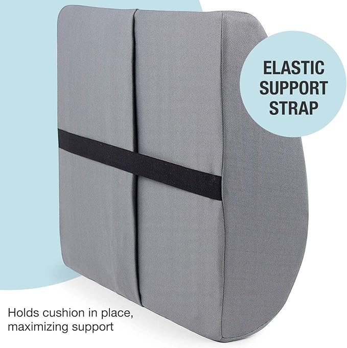 DMI Lumbar Support Pillow for Chair to Assist with Back Support with Removable Washable Cover and Firm Insert to Ease Lower Back Pain While Improving Posture, 14 x 13 x 5, Contoured Foam, Elite, Gray