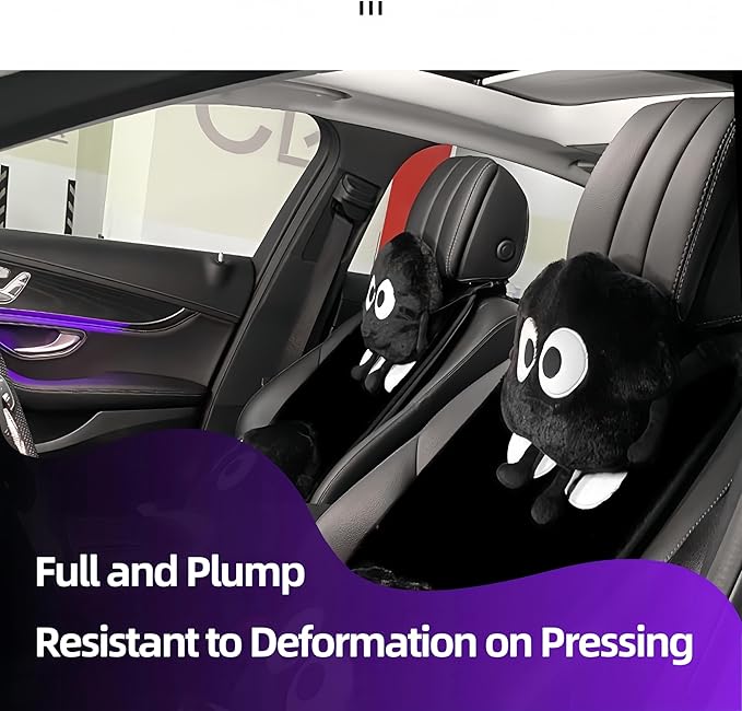 Car Headrest Pillow 2PCS Cute Big-Eyed Sprite Car Headrest Pillows Travel Neck Pillow Comfortable Neck Support - Plush Comfort Neck Cushions for Cars, Home & Office