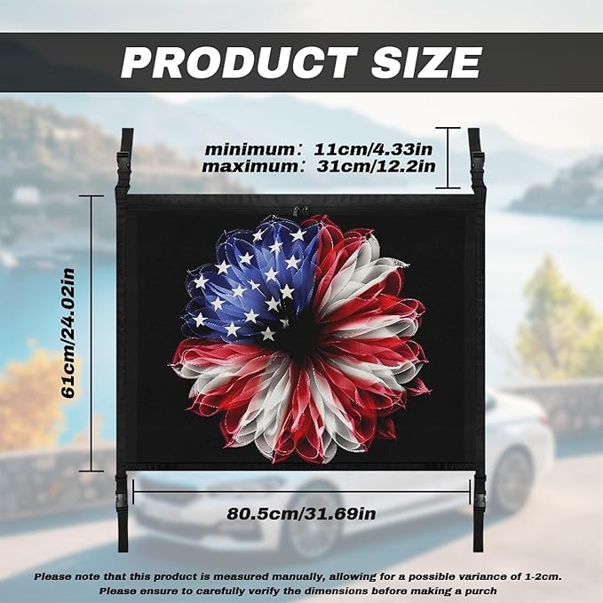 NDISTIN Sunflower Car Ceiling Cargo Net Pocket with Zipper American Flag Car Roof Storage Bag with Adjustable Buckle Easy Install Car Ceiling Storage Net for Truck SUV Van