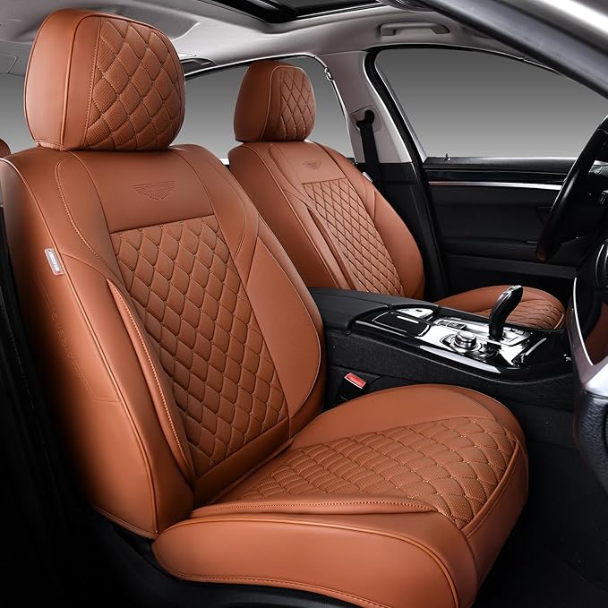 Auto Car Seat Covers Full Set Leather Cushion Protector Breathable Waterproof Seat Cover for Cars Universal Fit (Mature Brown, Full Set Without Headrest)