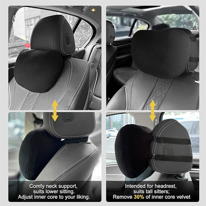 Upgrade Car Neck Pillow with Graphene Fabric Automotive Seat Cushions of Headrests for Relieving Neck Stiffness Seat Neck Support Pillow, Fits All Vehicles(Black 2-Pack)