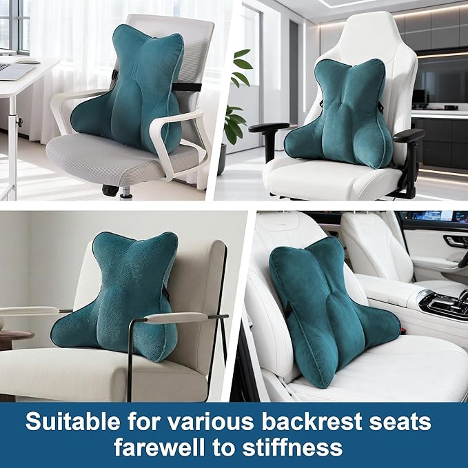 Lumbar Support Pillow (Pat. Pend) for Car Seat, Office Chair, Couch & Recliner, Ergonomic Back Support for Chair, Lower Back Pain Relief, with Adjustable Strap to Stay in Place, Slate Blue