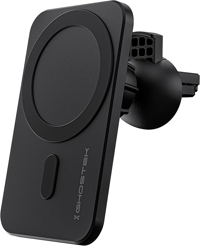 Ghostek NRGmount MagSafe Car Mount Charger iPhone 15W Fast Charging with Air Vent Clip, Dash Windshield Suction Clamp with Adjustable Arm Designed for iPhone 13 Pro Max, iPhone 12 Pro Max mini (Black)