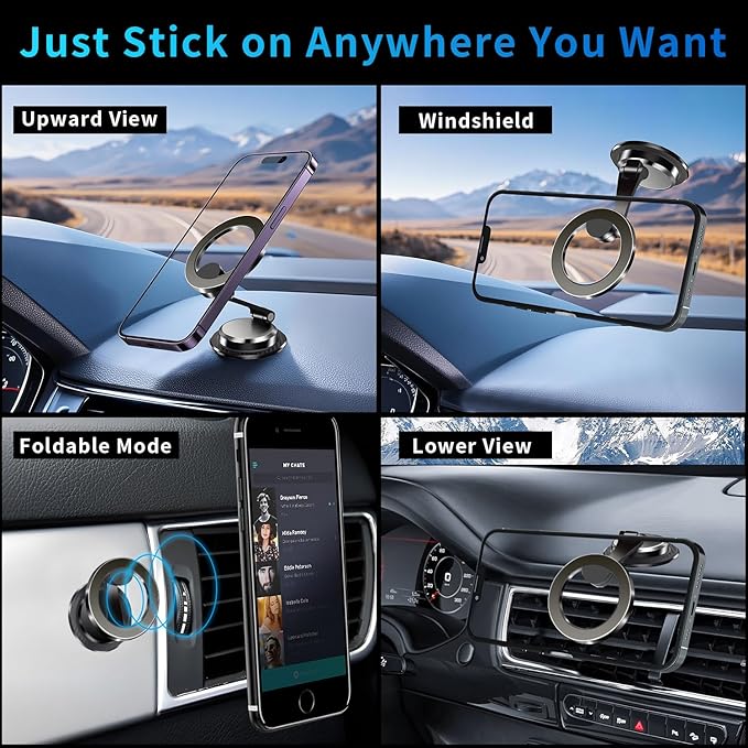 for MagSafe Car Mount [360° Rotation & 2800gf Magnetic], Magnetic Phone Holder for Car Dashboard/Tesla Screen, Folding Magnetic Car Mount for iPhone 16 15 14 13 12 Pro Max & All Phones
