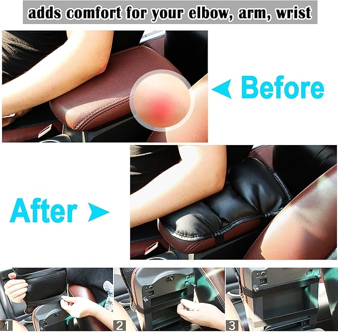 Armrest Cover for Car, PU Leather Auto Center Console Cover, Car Armrest Pad Cushion Seat Box Cover Protector, Universal Fit, Auto Car Interior Accessories for Women Men (Beige)