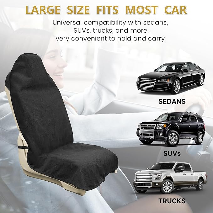Car Seat Covers 1 Pack Black Waterproof Towel Car Seat Cover Universal Fit for Most Trucks SUV Fitness Athletes Pets Gym and Water Sport