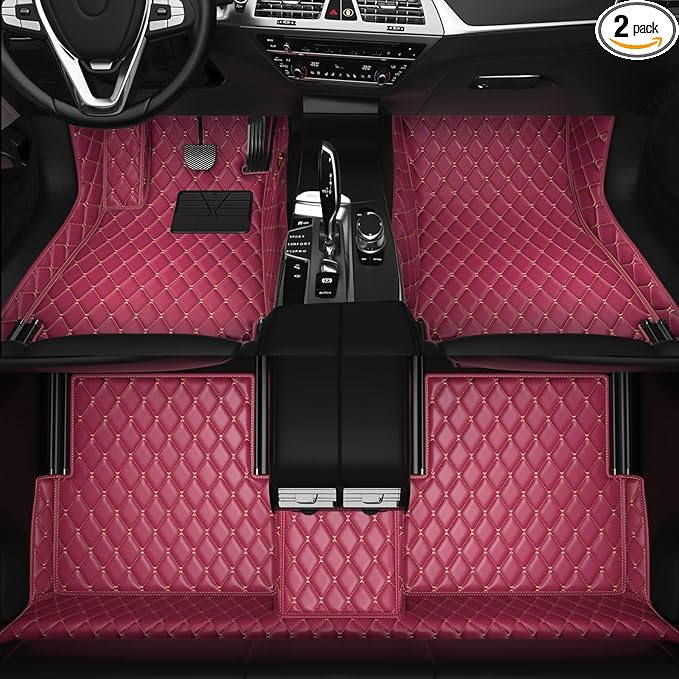 All-Weather car Floor MATS-Suitable for 99% of car Models,Leather car mat, offering Personalized Embroidery and Multiple Color Options,Provide Protection for car Rug (Wine red)