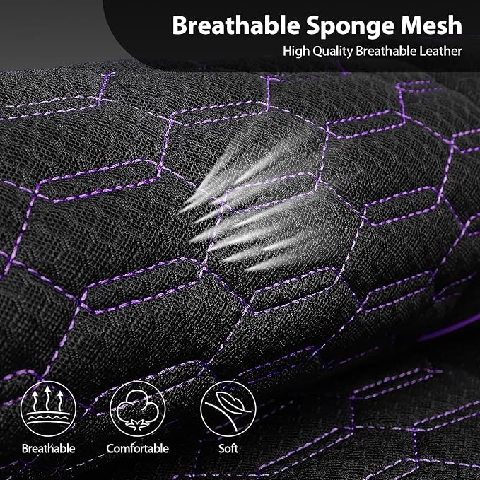CAR PASS 3D Foam Mesh Leather Car Seat Covers Front Seats,Breathable Mesh Front Seat Covers for Women,Universal Fit for Cars SUV Truck Sedan Van Automotive,Armrest Airbag Compatible,Black and Purple