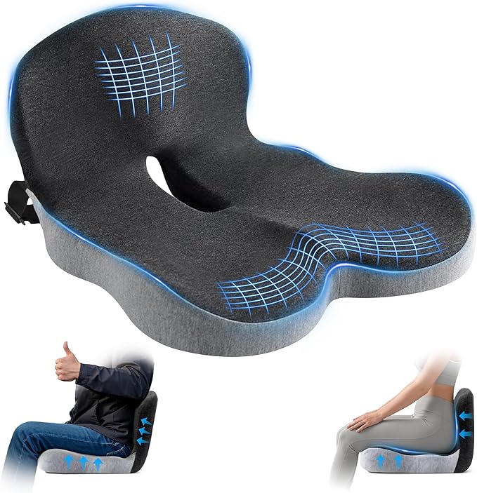 lazyzzz Memory Foam Seat Cushion, Ergonomic Office Chair Seat Cushion with Lumbar Support & Adjustable Strap, Car Seat Cushion Back Pain Relief for Truck Driver, Office Chair, Gaming Chair