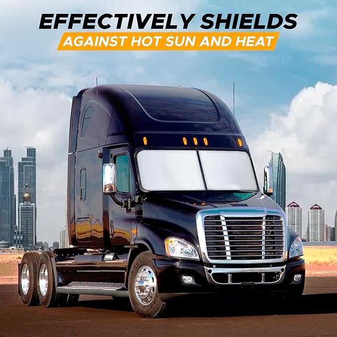 EcoNour Semi Truck Windshield Sunshade, Foldable 2-Piece Car Sunshade Reflects UV and Heat, 240T Polyester Silver-Coated Sun Shade for Semi Trucks and Large Vehicles, Front Window Sun Shade 40 x 32 In