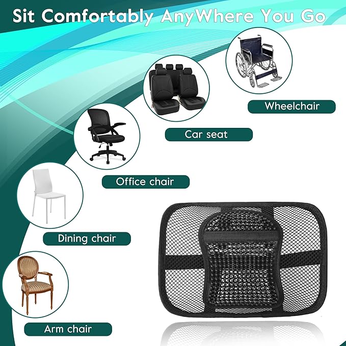 Samyoung 2 Pack Mesh Back Lumbar Support, Back Support Seat Cushion with Breathable Mesh for Office Chairs Car 12” x 16”