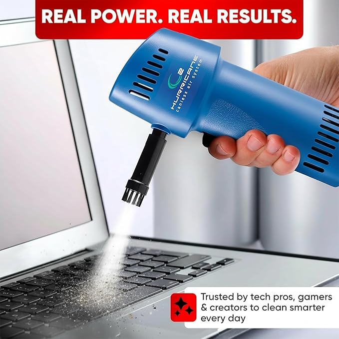 O2 Hurricane Compressed Air Duster – Powerful 200 MPH Cordless Compressed Air Cleaner, Rechargeable Mini Dust Fan Electric Blower for Computer, Keyboard, Electronics, Car Detailing Cleaning