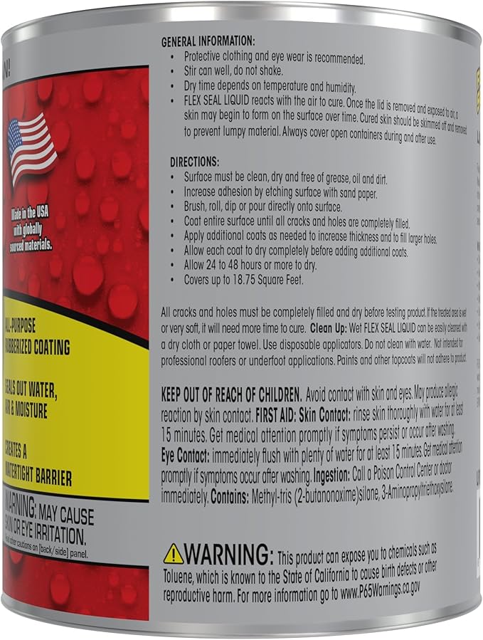 Flex Seal Liquid, Rubber Coating Sealant, Waterproof, Flexible, Breathable, and UV Resistant, Roof Repair, Basements, RV, Campers, Trailers, Marine, EPDM, Masonry, Clear, 16 oz