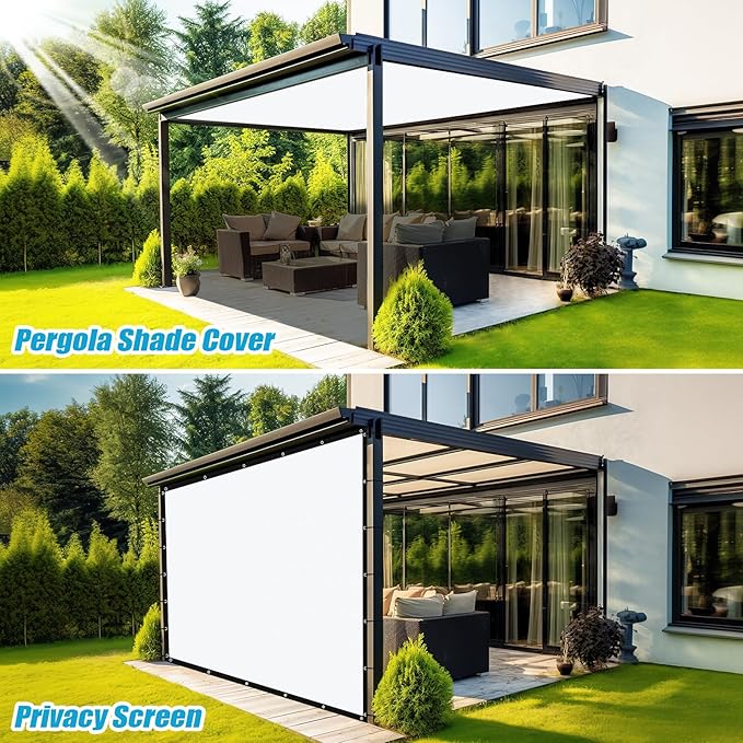 Amagenix 90% Pergola Shade Cover 12' X 12' Sun Shade Cloth with Grommets for Outdoor Garden Patio Porch, Commercial Grade 200 GSM - Cable Zip Ties Included (We Customized) GN108, White