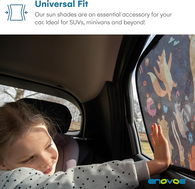Window Sun Shade for Baby - Sun Blocker Cover and Visor for Car Side Windows - Shield Protector - Sunshades for Rear Windows - Cartoon Animal Design (2 Pack) 19"x12"