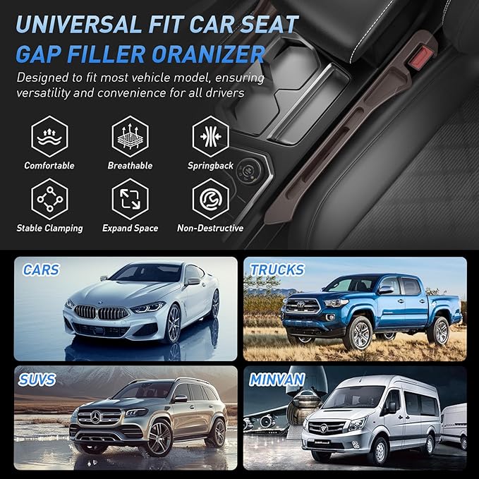 Car Seat Gap Filler 2Pack, Inserts Between Seats Console with Organizer Storage Upgraded Phone Holder Car Side Seat Gap Fillers Cars Front Seats Fill Plug Car Essentials for Vehicle SUV Truck (Brown)