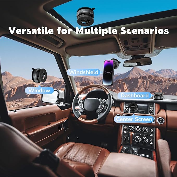 Upgraded Magnetic Phone Holder for Car, 360° Adjustable Vacuum MagSafe Car Mount, Reinforced 98 LBS Ultra Suction Cup Foldable Bracket, Works with iPhone, Android and All Smartphones