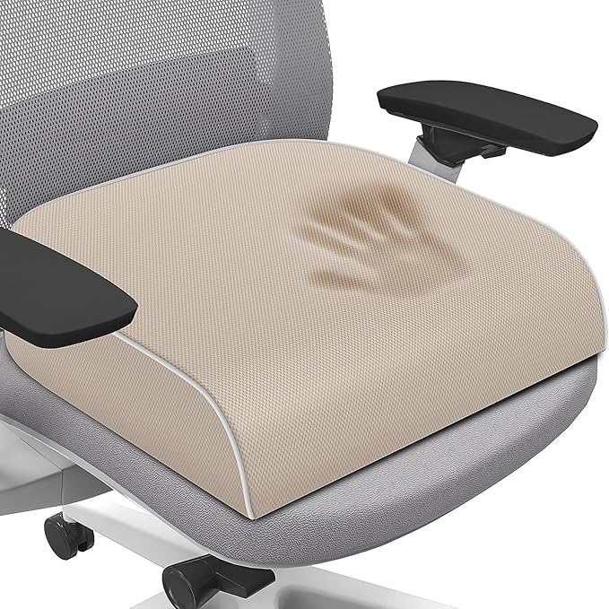 Seat Cushion for Tailbone Pain Relief, Office Chair Cushion, Memory Foam Large Chair Cushion with Non-Slip Cover for Soft Support at Office Chair, Car Seat, Airplane Beige/X-Large