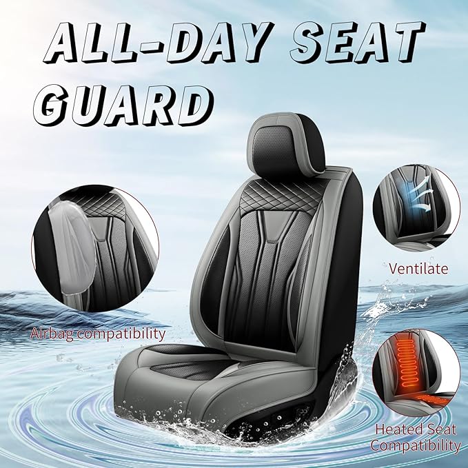 Fit HRV Car Seat Covers Compatible with Honda HRV 2016-2025 2026, Premium Leather Breathable, Wear Resistant, Airbag Compatible, All-Weather Protection & Full Coverage, Full Set Gray&Black