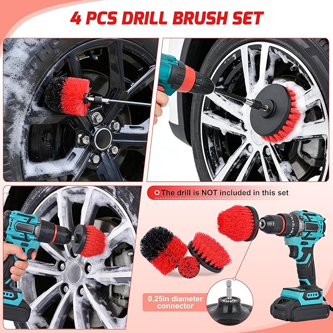 Nilight 52PCS Car Detailing Kit Auto Cleaning Tools Wash Set with Storage Carry Bag Home Use for Interior Exterior Deep Clean Polish Car Care Windshield Dashboard Seat Air Vents Wheels Tires, Red