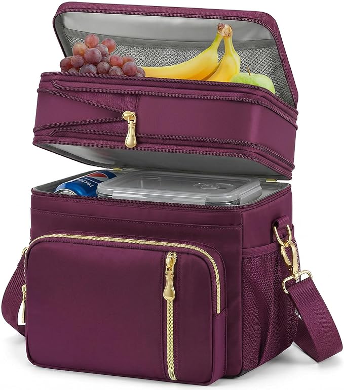 MIYCOO Lunch Bag & Lunch Box for Women Men, Double Deck Leakproof Insulated Soft Large Adult Camping Cooler bag for Work, Beach, Picnic, Travel (Purple, 15L)