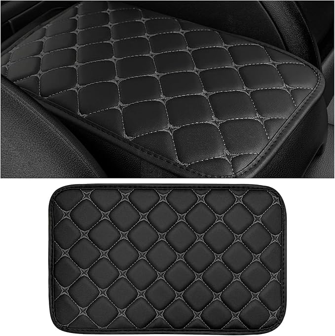 Car Center Console Cushion Pad, Anti-Scratch PU Leather Auto Armrest Seat Box Protector, Waterproof Arm Rest Protection Cover Interior Decoration for SUV Sedan Truck (Gray)