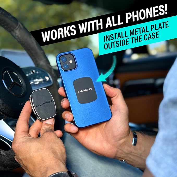 CARMOUNT F2 Adjustable Car Mount | 2.0 Magnetic Phone Mount, Dashboard Phone Holder for Car, 6X N52 Magnets, 360° Rotation & Tilt, Universal Dash Mount for All Cell Phones