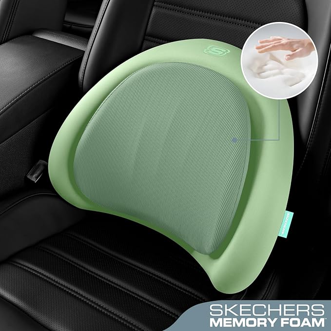 Skechers Lumbar Pillow Premium Memory Foam, Double-Layer-Office Chair Cushion for Tailbone Pain Relief,Butt Pillow for Office Chair,Car seat Cushion,Long Sitting Office Workers,and Car Drivers,Green