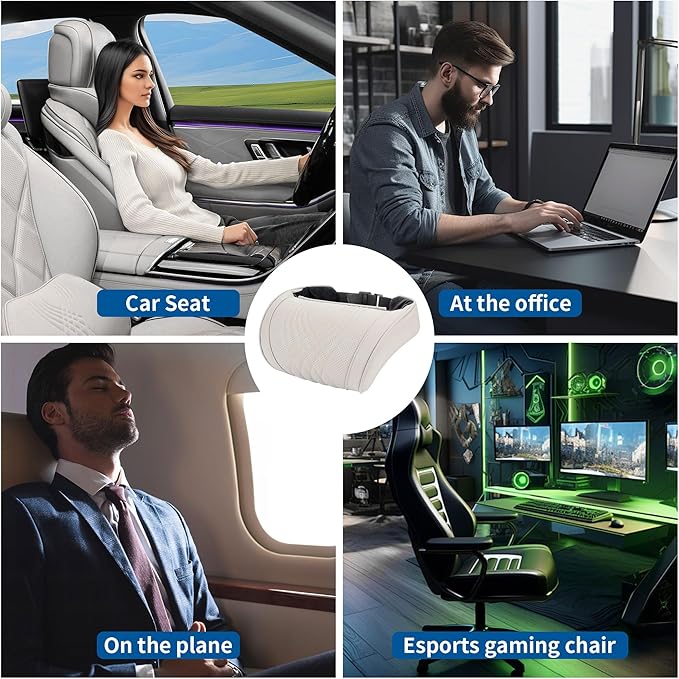 Car Headrest Memory Foam Neck Pillow for Driving with Leather Cover Soft Comfortable Seat Head Pillow Cushion for Most Cars SUV Sedan Home Office Off-White (Beige) (2PC)