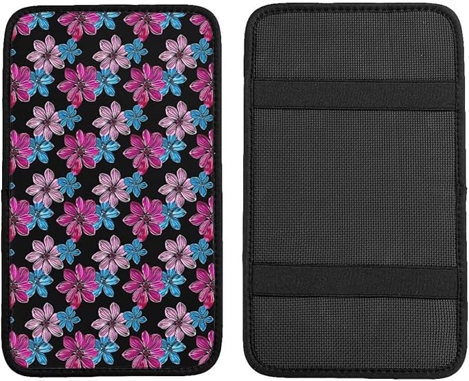 Car Center Console Cover Hibiscus Armrest Cushion Scratch Resistant and Waterproof Arm Rest Pads Flower Tropical Cars Decor Accessories, Purple Pink