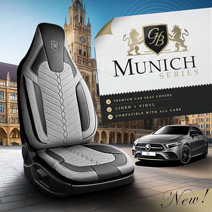Premium Car Seat Covers Front Seat - Linen Car Seat Cover for SUV, Cars, Most Pickups, Grey-Black, Car Seat Protector, Car Seat Covers Front Seats, Car Seat Protector