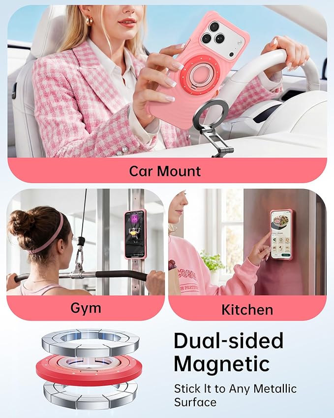 SYNCWIRE Magnetic Phone Ring Holder for MagSafe, 360° Rotation Dual Sided Magnet Grip Cell Phone Ring Stand Finger Kickstand Compatible with iPhone 17 16 15 14 13 12 Pro Max fits MagSafe