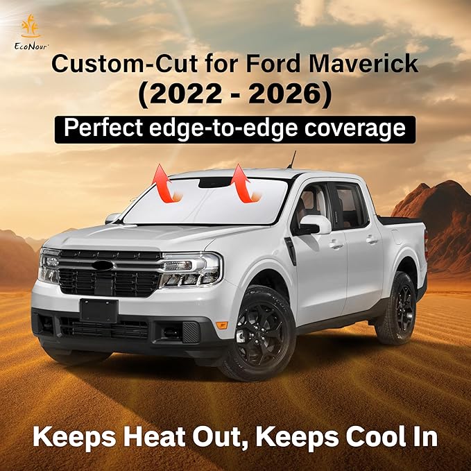 Econour Windshield Sun Shade Compatible for Ford Maverick 2022-2024 2025 2026 Sun Shade Front Windshield Sun Visor Foldable Thicker 5-Layer Block Heat and Sun UV Rays | Car Accessories