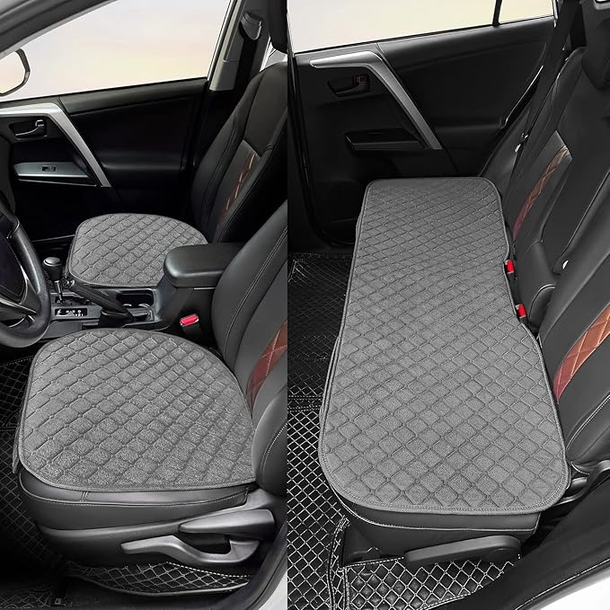 surpassme Car Seat Covers Universal Seat Covers for Car Accessories with Storage Pockets, Car Front Seat Covers and Rear Bench Coverfor Automotive, SUV, Truck, and Van(Grey)