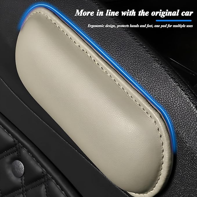 Mandark Car Knee Cushion Pad, Leather Memory Foam Vehicle Door Armrest Pillow for Leg Elbow, Comfort Auto Interior Center Console Thigh Support Mat Accessories, Universal for Most Cars (Beige)